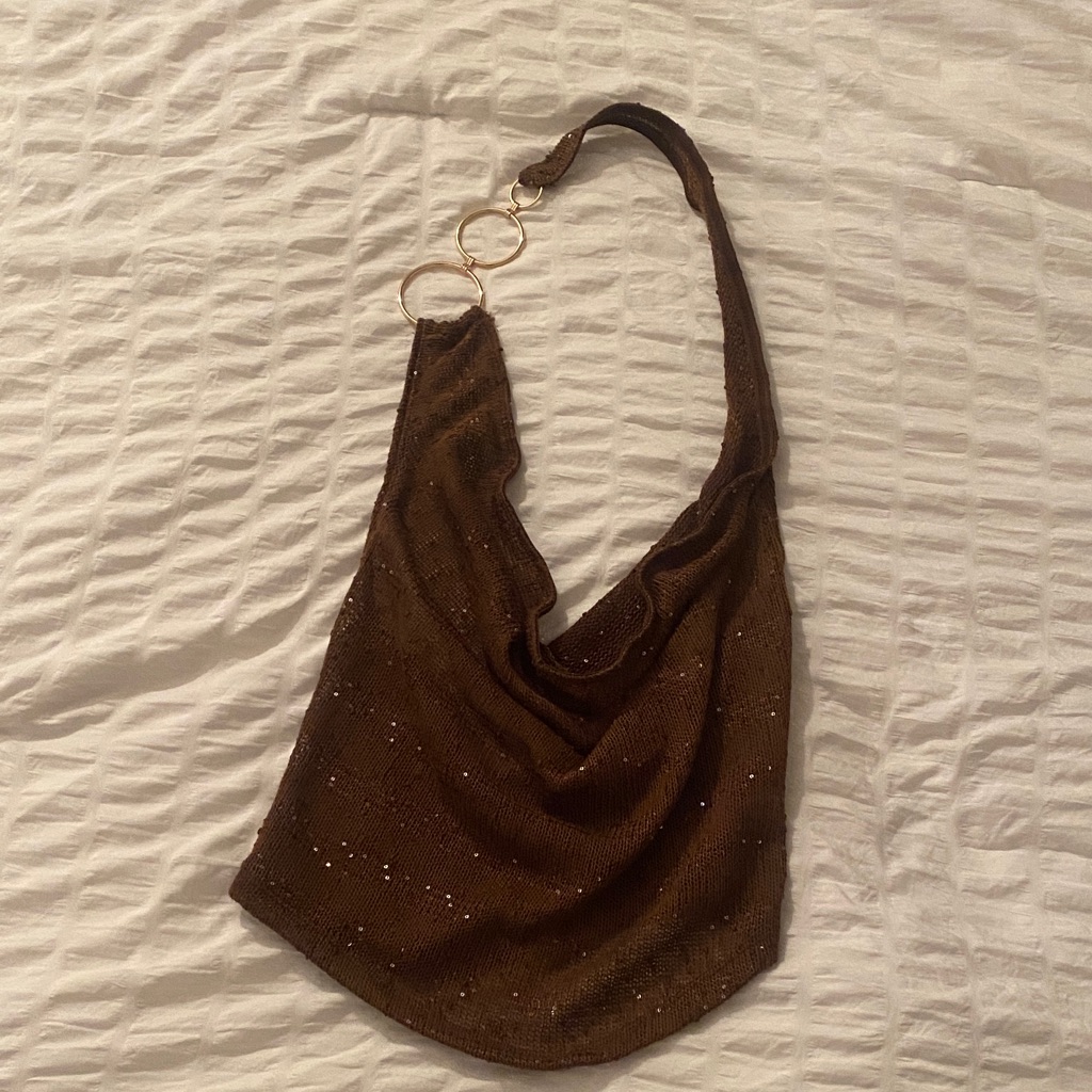 Elegant Brown Women's Backless Top With Gold Accents
